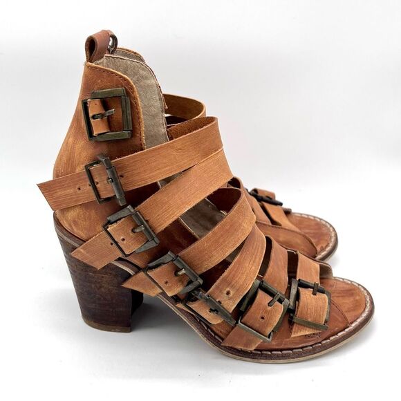 Free People Shoes - Free People Buckle Up Baby Block Heels Tan Size 37